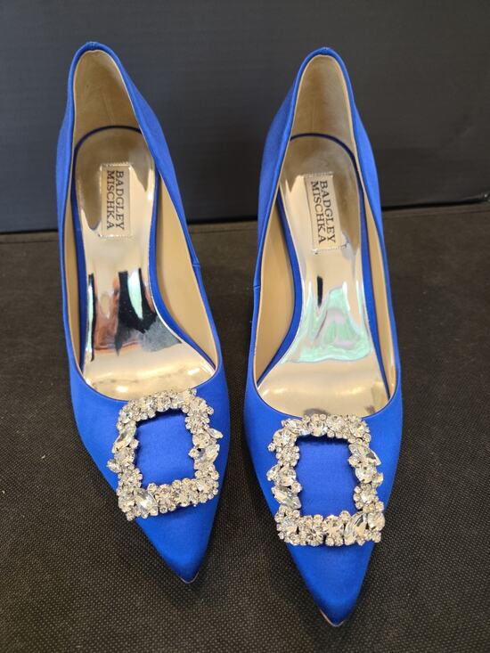 Badgley Mischka Shoes - Badgley Mischka Women’s Blue Pointed Toe Pump Heels w/ Rhinestone Buckle US8